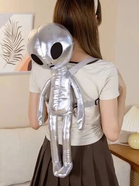 iHeartRaves Silver Alien Plush Backpack